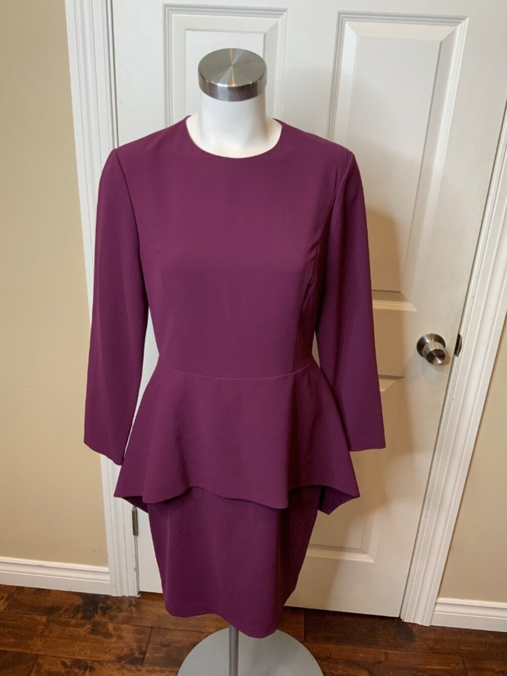 Alice + Olivia Merlot Purple Long Sleeve Peplum Dress NWT $350, Size 10